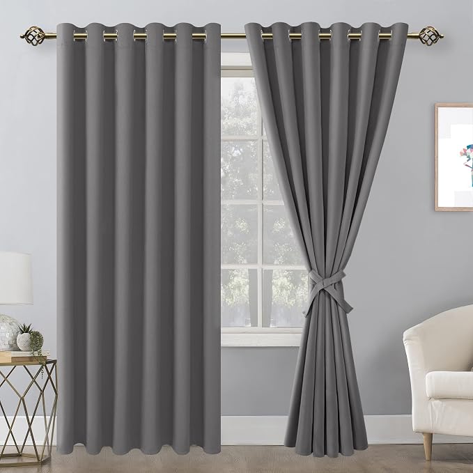 Blackout Curtains for Bedroom, 70 x 84 Inches Light Grey 2 Panels | Thermal - Image 8