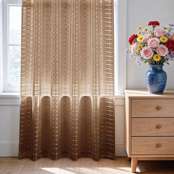 SpaceDresser Check Sheer Curtains 84 Inches Long - Image 3