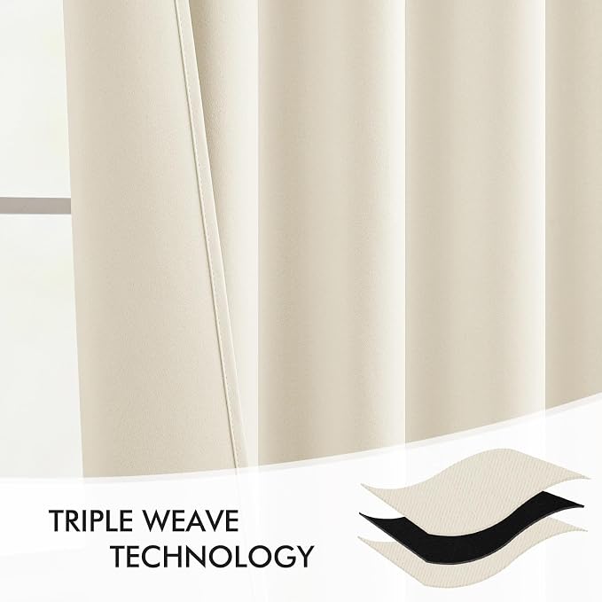 MIULEE Beige White Back Tab Blackout Curtains 52x108 Inch Long 2 Panels Set | - Image 7