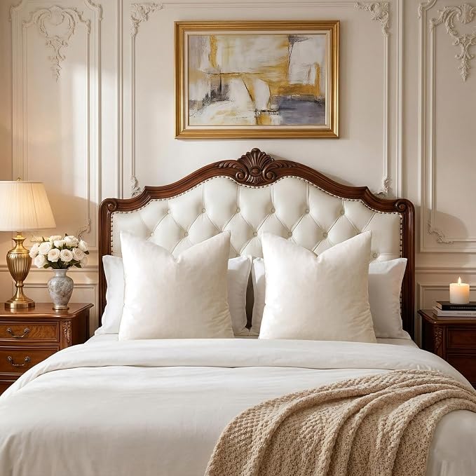 GIGIZAZA Velvet Pillow Covers 20x20 Decorative Pillows Pack of 2 Ivory | Beige - Image 6
