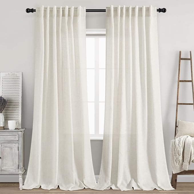 Cream Linen Curtains 93 Inches Long 2 Panels Back Tab Rod Pocket Modern by Nanspring