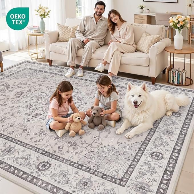 10x12 Area Rugs Living Room: Bedroom Washable Carpet Beige & Grey | Large - Image 7