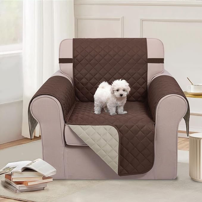 U-NICE HOME Reversible Recliner Chair Covers, Coffee/Beige | 23''Armchair Cover - Image 2