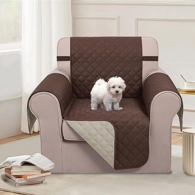 U-NICE HOME Reversible Oversized 28''Chair Covers, Coffee/Beige | Armchair Cover - Image 2