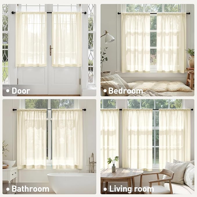 MIULEE Light Cream Sheer Curtains 63 Inches Long 4 Panels 42 x 63 Inches | - Image 6
