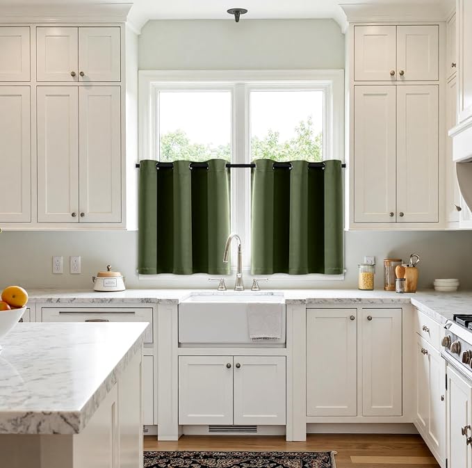 MIULEE Blackout Curtains for Bedroom 2 Panels 40 x 36 Inch Long Olive Green | - Image 2