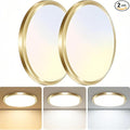 zemty 2Pack LED Ceiling Light Fixture, 6.5-Inch 12W 1200lm Small Flush Mount Light, Adjustable 3000K 4000K 6500K Color Temperatures, Round Flat Recessed Lamp for Kitchen Closet Hallway Laundry, Gold