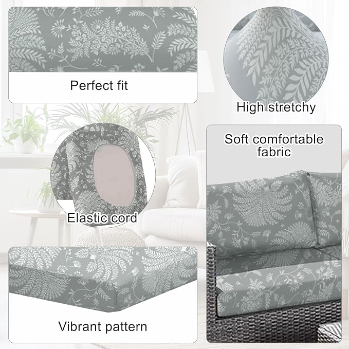 CALBODE Ourdoor Cushion Covers Waterproof Set of 8 Floral Printed Stretch Patio - Image 3