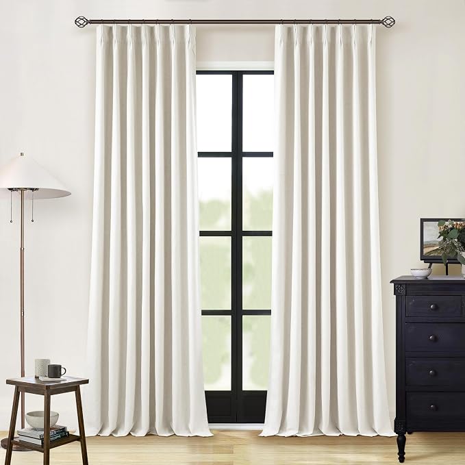Natural Cream Linen Pinch Pleated Blackout 92 Inch Curtains - Image 9