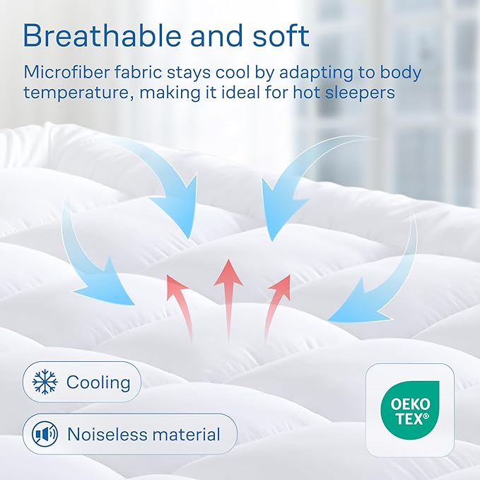 Niagara Mattress Topper Full XL - Cooling Breathable Pillow Top Mattress Pad for Back Pain Relief - Deep Pocket Topper Fits 8-20 Inches Mattress