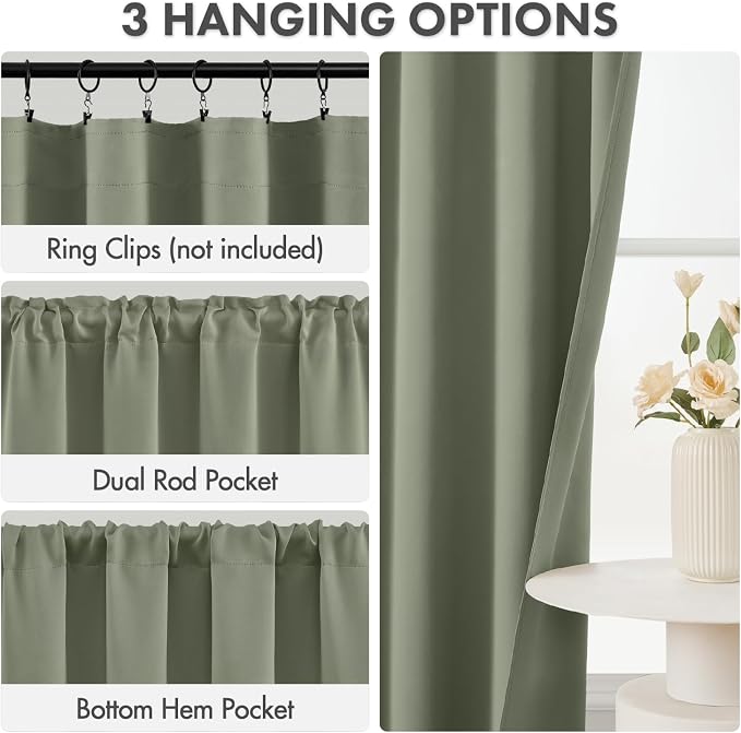 MIULEE Set of 4 Sage Green 45 Inch Short Blackout Kitchen Window Curtains | - Image 2
