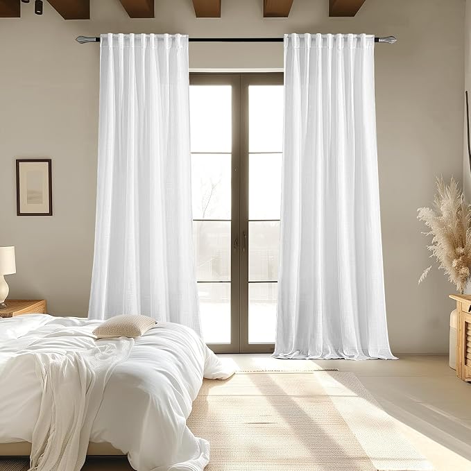 MIULEE White Linen Curtains 120 Inch Long 2 Panels - Image 6