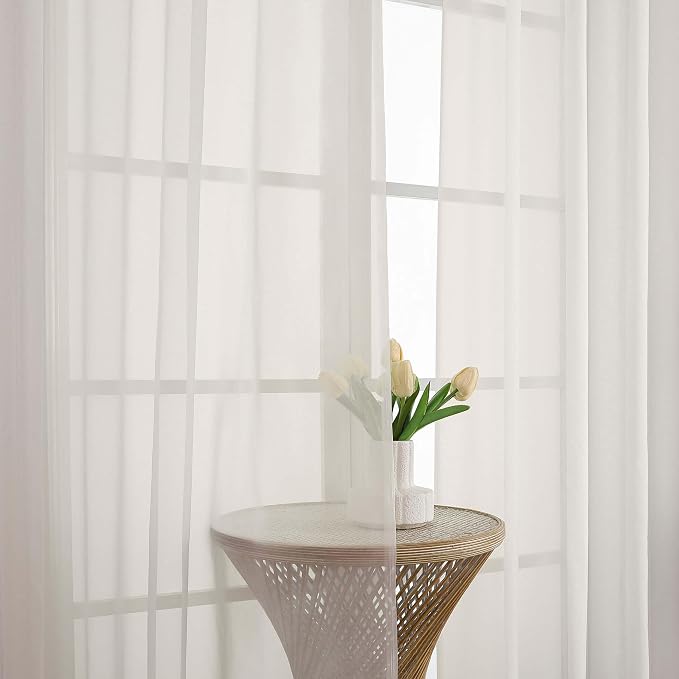 Chyhomenyc Ivory Sheer Curtains 72 Inches Long 2 Panels Set - Image 9