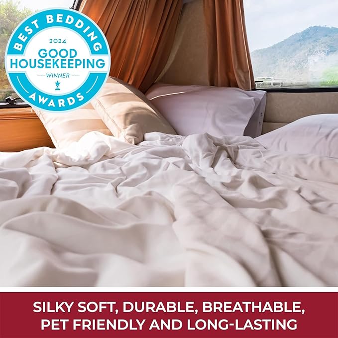 Mellanni RV Short Queen Sheets - 4 PC Iconic Collection Bedding - Hotel Luxury, Extra Soft, Cooling Bed Sheets - Deep Pocket up to 10 inch (RV/Short Queen, Spa Blue)