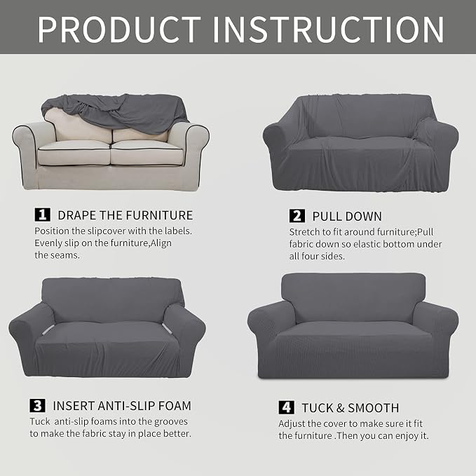 Easy-Going Stretch Loveseat Couch Covers Washable Grey | 1-Piece Loveseat Covers - Image 5