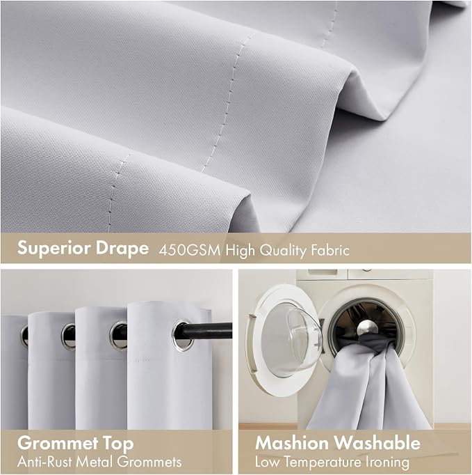 MIULEE Greyish White 100% Blackout Curtains - Image 7