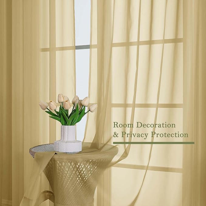 Gold Sheer Curtains for Bedroom 84 Inches Long 2 Pcs, Light Filtering Airy - Image 7