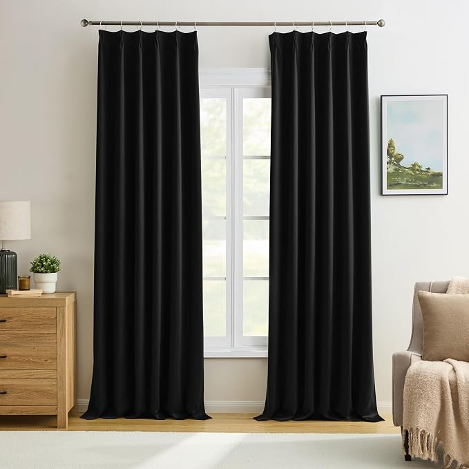 Black Blackout Curtains 156 Inches Long by KEQIAOSUOCAI