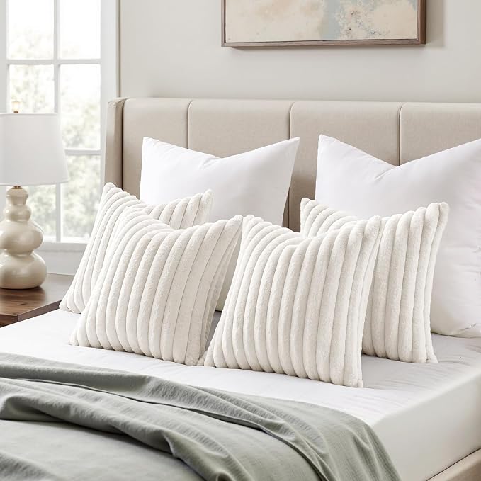 MIULEE Faux Fur Plush Decorative Throw Pillow Covers 20x20, Pure White | Set of - Image 3