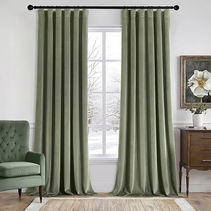 MIULEE Velvet Curtains 50W x 108L 2 Panels Sage Green Blackout Curtains | by MIULEE