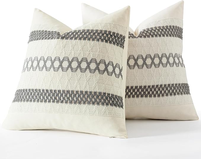 MIULEE Set of 2 Gray Boho Decorative Pillow Covers 20x20 Inch | Farmhouse Couch - Image 7
