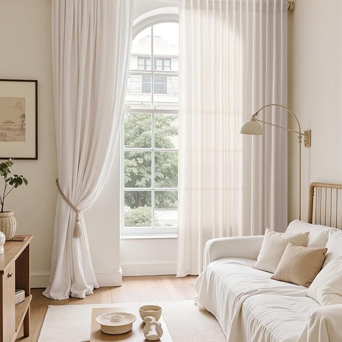 Ivory White Linen 144 Inch Curtains - Image 8