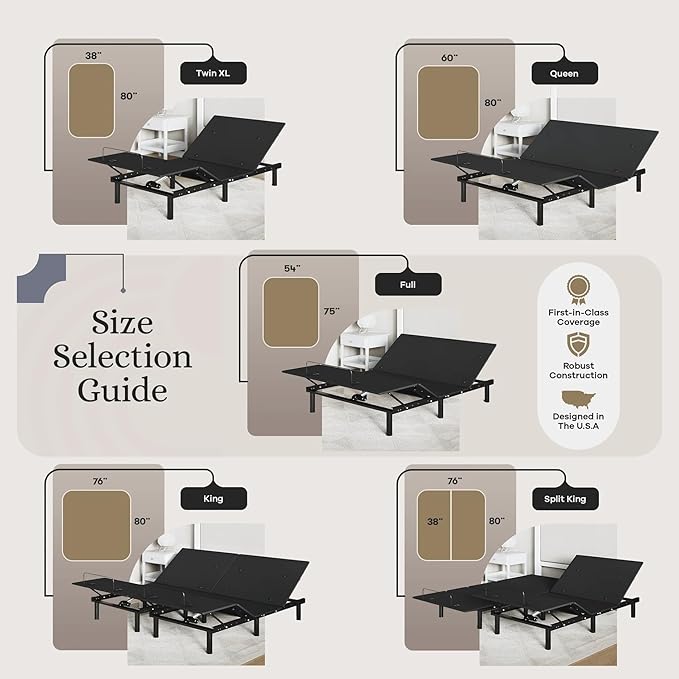 Sven and Son Essential Adjustable Bed Base (Frame Only), Easy Assembly, Head and Foot Lift, Memory Positions, Zero Gravity, Wireless Remote - Split King