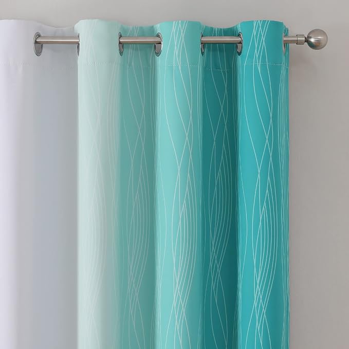 Teal and Grayish White Ombre Blackout Curtains Living Room 108 Inches Long | - Image 4