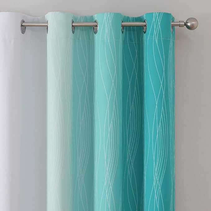 Teal and Grayish White Ombre Blackout Curtains Living Room 102 Inches Long | - Image 4