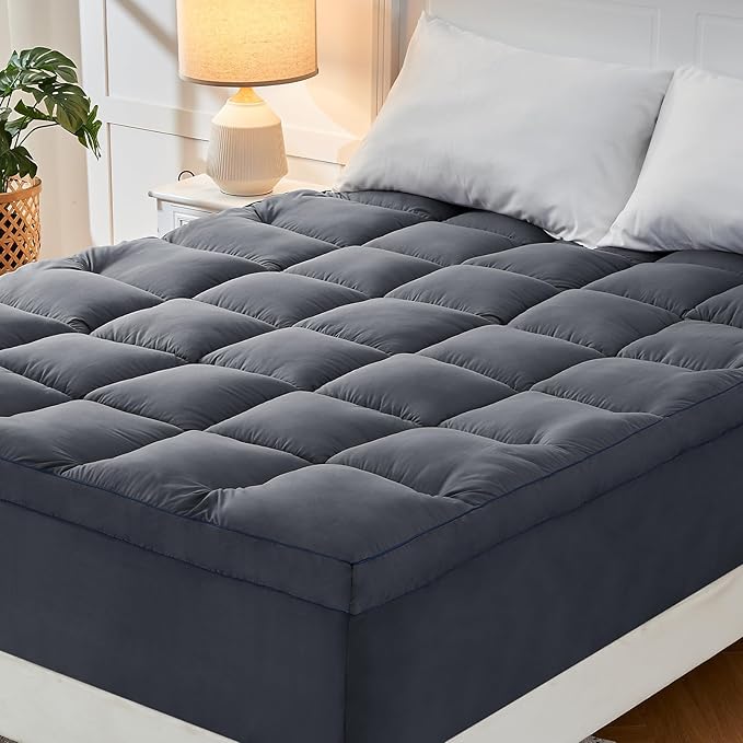 CYMULA Queen Mattress Topper, Grey Mattress Pad Bed Topper Cover, Extra Thick Pillow Top Mattress Topper with Deep Pockets, Cooling Plush Down Alternative Fill Mattress Protector
