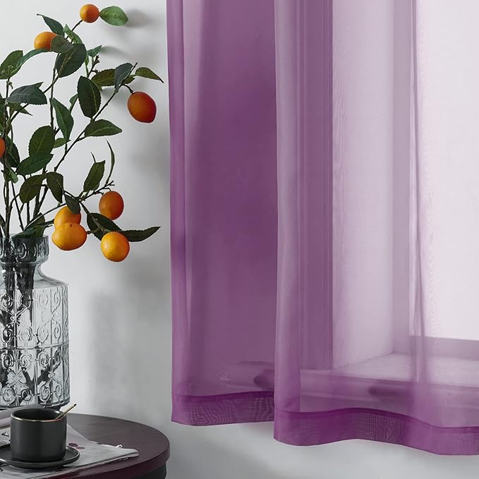 DUALIFE Purple Curtains 72 Inch Length for Girls Bedroom Set of 2 Panels Grommet Window Semi Voile Drapes Purple Sheer Curtains for Living Room Kids Decor Dark Royal Purple 52x72 Long