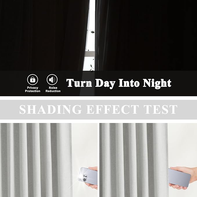 Vision Home Light Grey Pinch Pleated Full Blackout Curtains Linen Blended 60" - Image 5