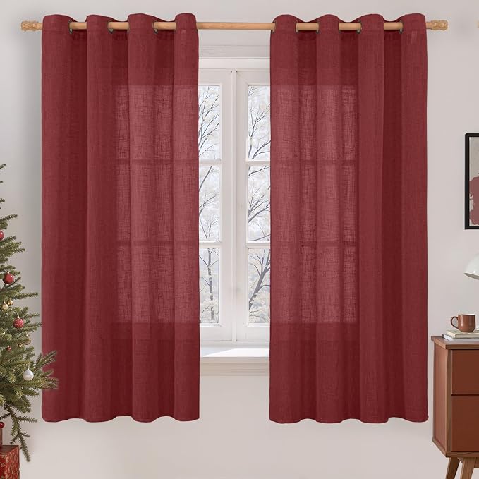 Sheer Linen Curtains 63 Inch Length by LAMIT
