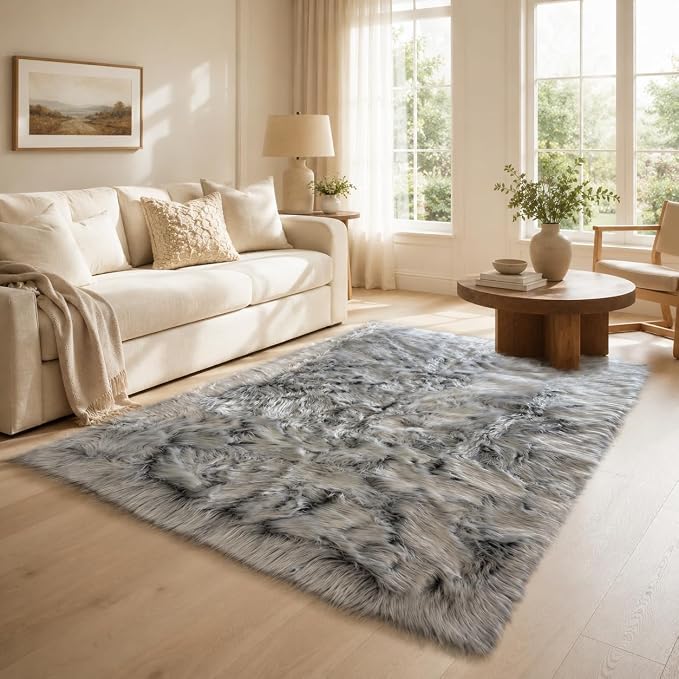 EasyJoy Faux Sheepskin Rug, Fluffy Faux Fur Rug, Ultra Soft Shag Area Rug - Image 4