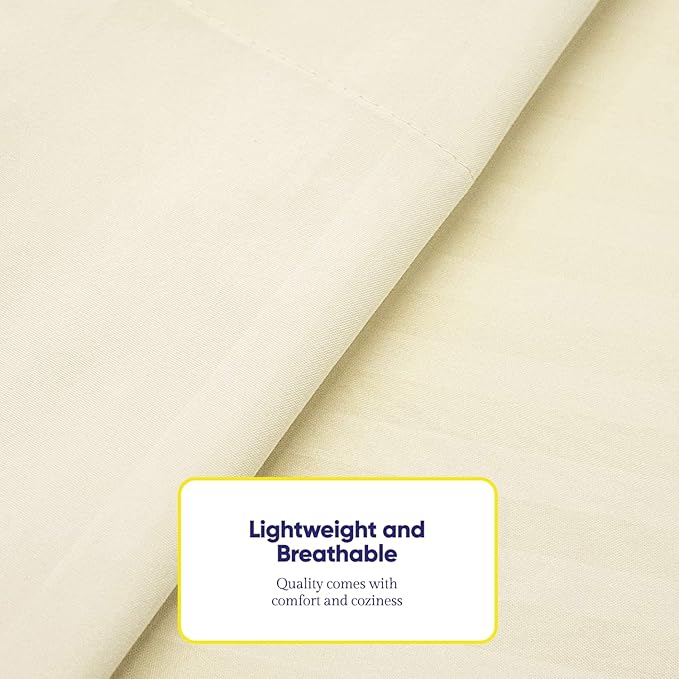 Dobby Stripe Queen Sheets - 6 Piece 1500 Supreme Collection Fine Brushed Microfiber Deep Pocket Queen Sheet Set Bedding - 2 Extra Pillow Cases, Great Value, Queen, Dobby Beige