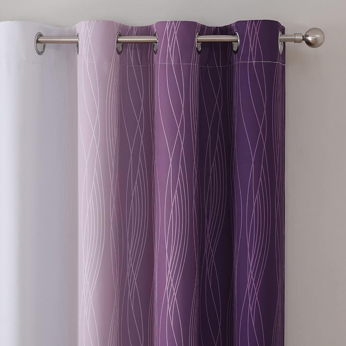 Purple and Greyish White Ombre Blackout Curtains - Image 4