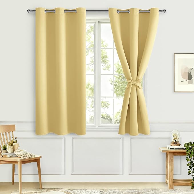 Short Blackout Curtains for Bedroom 2 Panel Light Yellow 38x45 Inch | Thermal - Image 8