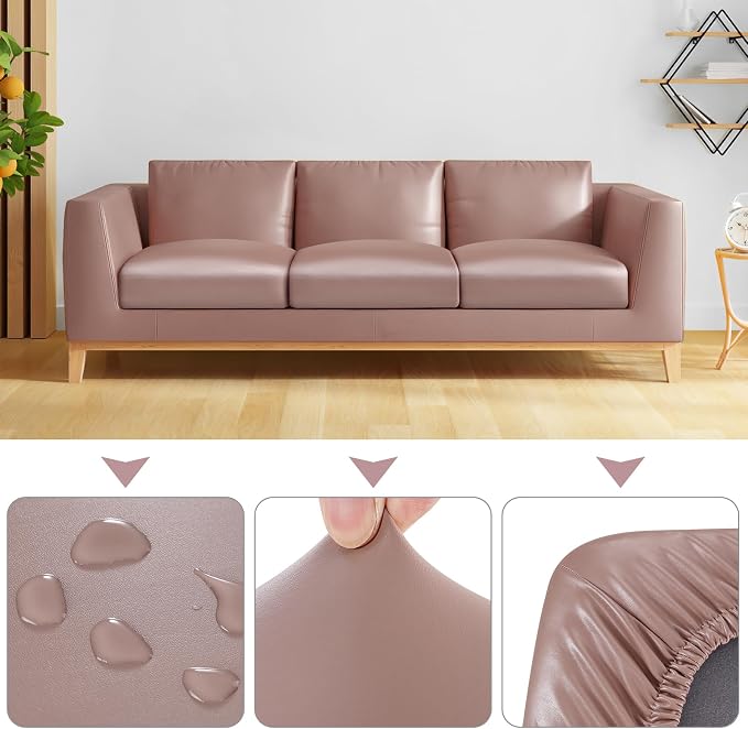 Fuloon Faux Leather Couch Cushion Slipcover, Waterproof Stretch Covers - Image 5