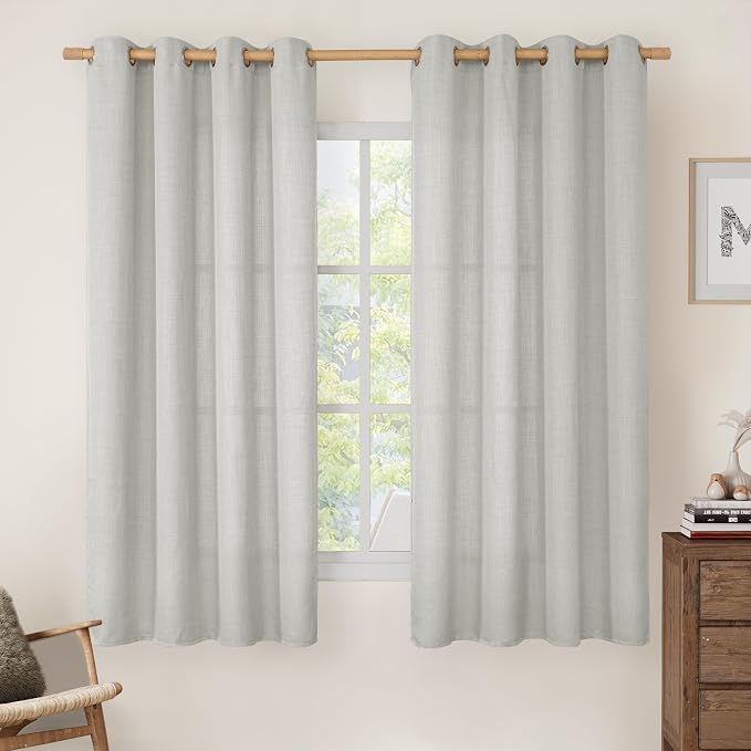 63 Inch Light Grey Semi Sheer Linen Curtains by LAMIT