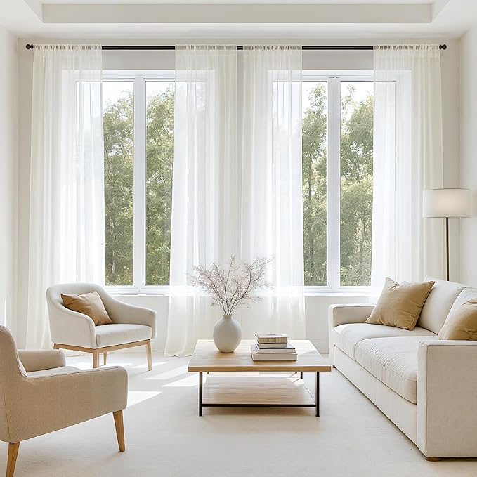 MIULEE Ivory Sheer Curtains 96 Inches Long 4 Panels 42 x 96 Inches | Light by MIULEE