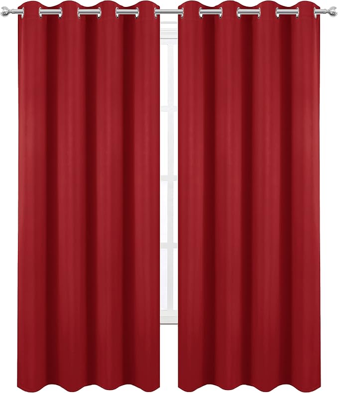 Blackout Curtains 66 x 95 inch/Bright Red Curtains Set of 2 Panels/Thermal - Image 2