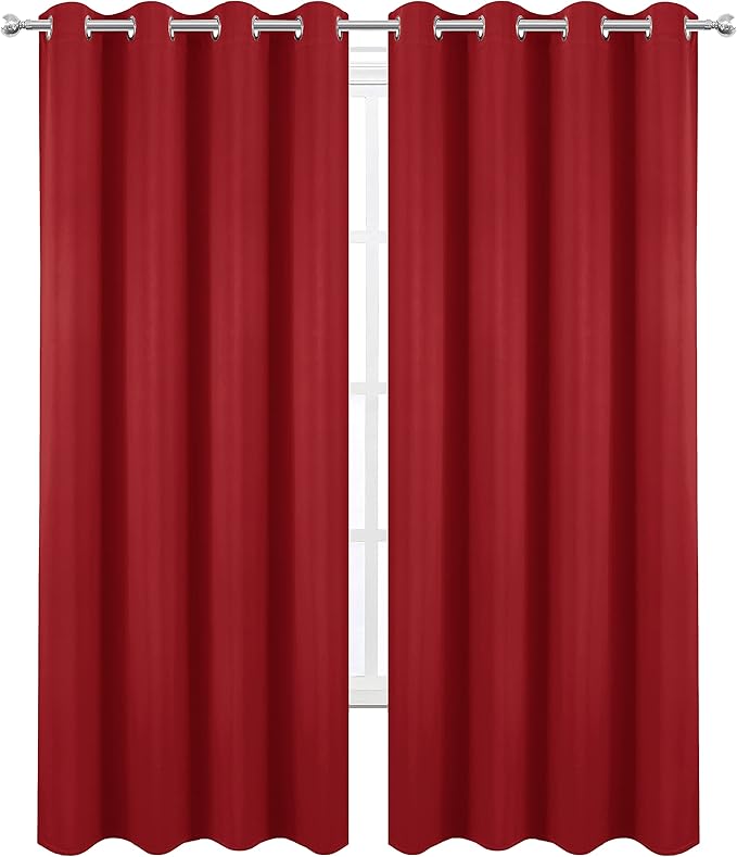 Blackout Curtains 66 x 84 inch/Bright Red Curtains Set of 2 Panels/Thermal - Image 2