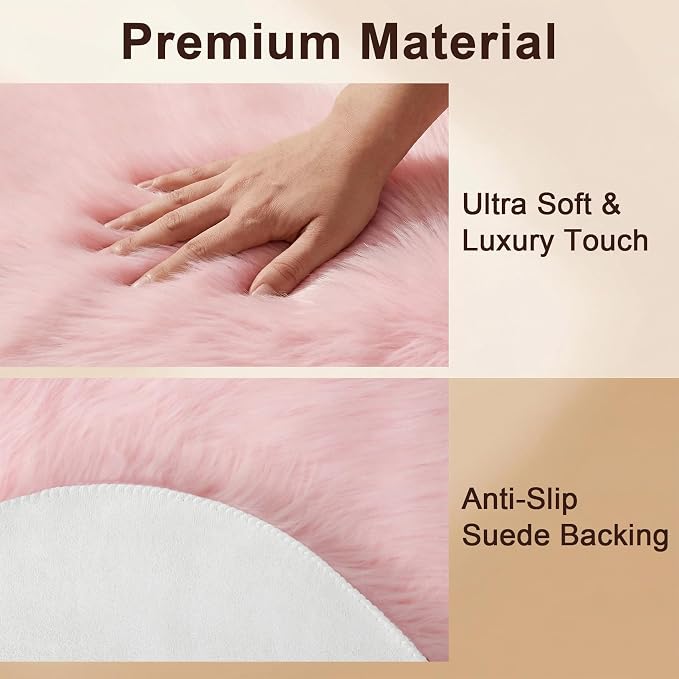 duduta Pink Faux Fur Rug 2x3 ft, Small Fluffy Bedside Rug Seat Covers | Shag - Image 3