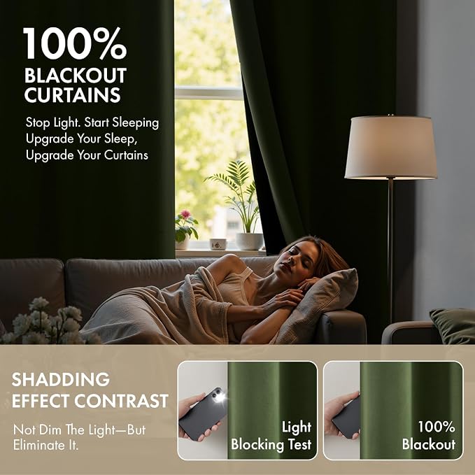 MIULEE Olive Green 100% Blackout Curtains - Image 2