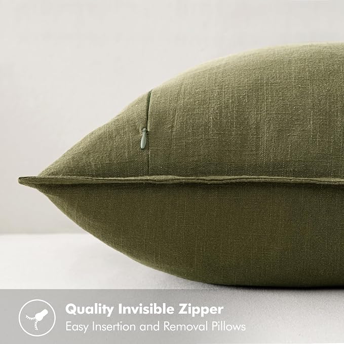 MIULEE Decorative Linen Pillow Covers 20x20 Inch Green | Boho Farmhouse​ - Image 3