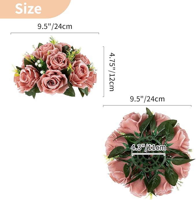 NUPTIO Artificial Flower Centrepieces for Tables - 10 Pcs Dusty Rose Fake Flowers Roses Balls 9.5in Diameter - Silk Faux Rose Arrangement for Wedding Party Centerpiece Table Decorations