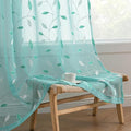 MIULEE Turquoise Sheer Curtains 2 Panels Leaf Patterned, W52 x L84 | by MIULEE