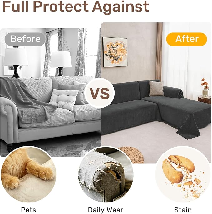 2 Pieces Sectional Couch Covers L Shaped Cover XXL Charcoal Gray | Thick - Image 4