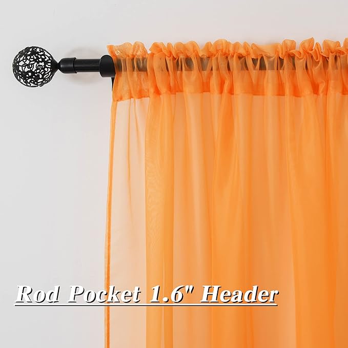 HUTO Orange Sheer Curtains 54 inches Long for Bedroom Top Rod Pocket Sheer Window Panels Curtains for Nursery Living Room 52 by 54 Inch Length Set of 2