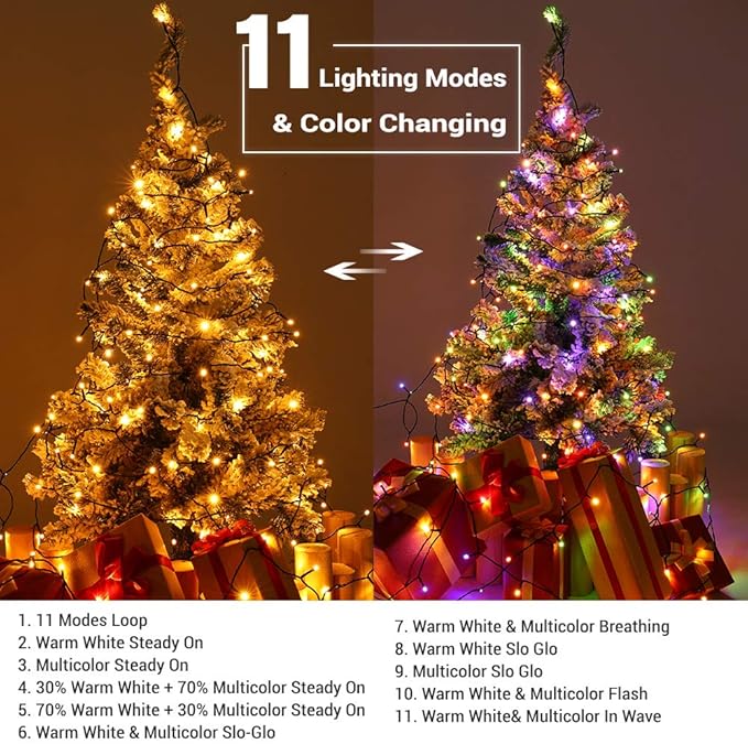 Brizled Christmas String Lights, 33ft 100 LED Color Changing Christmas Lights with Remote, 11 Modes Warm White & Multicolor Xmas Tree Light Connectable Decorative Light String for Xmas Tree Home Party
